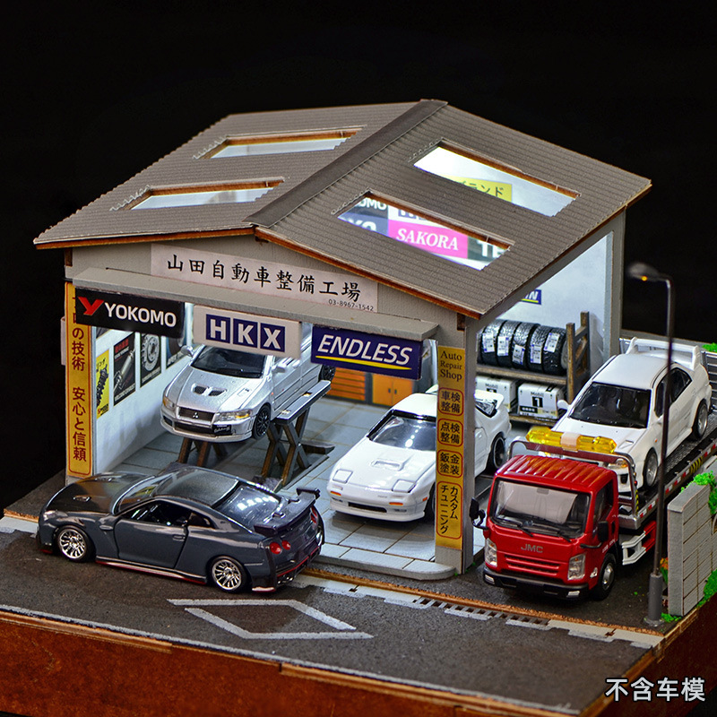 Model Kit Display - 1:64 Maßstab DIY Autoreparatur-Werkstatt Diorama-Set mit