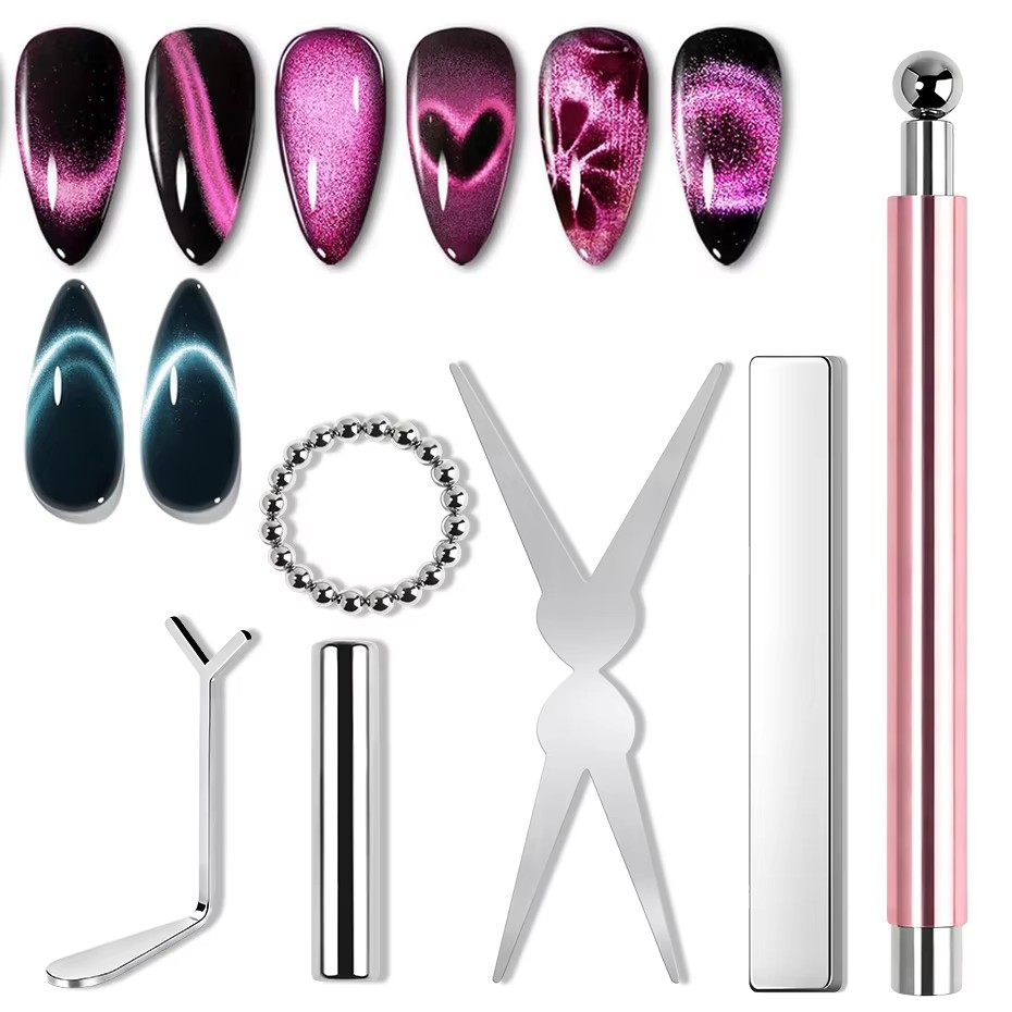 Sanding Stick Set - 1/6-teiliges Katzenauge-Nagelmagnet-Set, Katzenauge-Herzmagnete, Nagelmagnet-Sticks, Katzenauge-Gel-Lack-Magnete, Maniküre-Werkzeuge