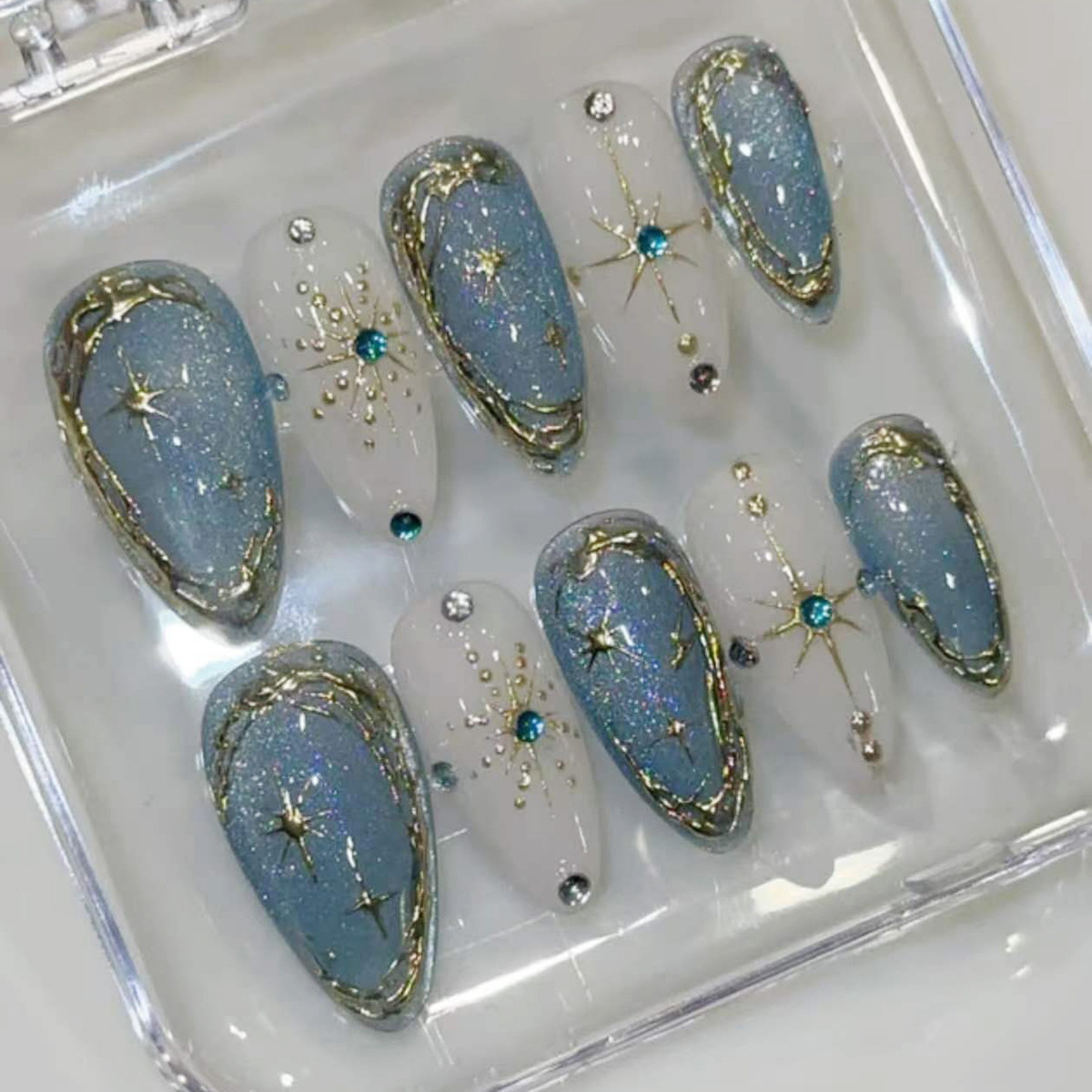Sanding Stick Set - 24 Stück Vergoldete Sternenlicht-Nagelstifte mit Glitzer-Strass,