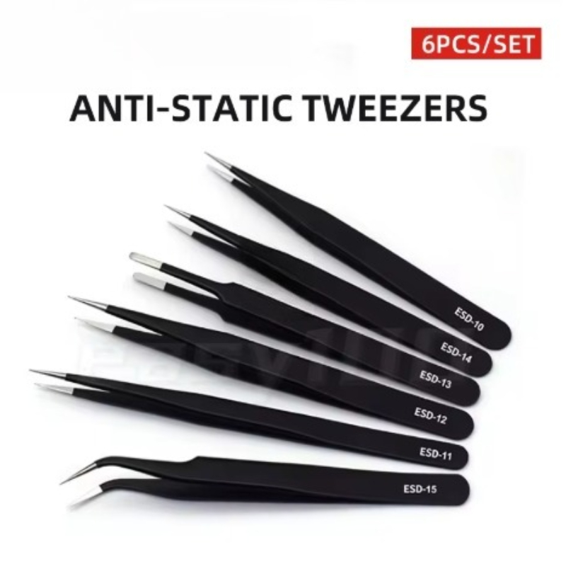 Model Kit Tweezers - 6-teiliges Präzisionspinzetten-Set ESD Antistatische Edelstahl-Pinzetten Reparaturwerkzeuge
