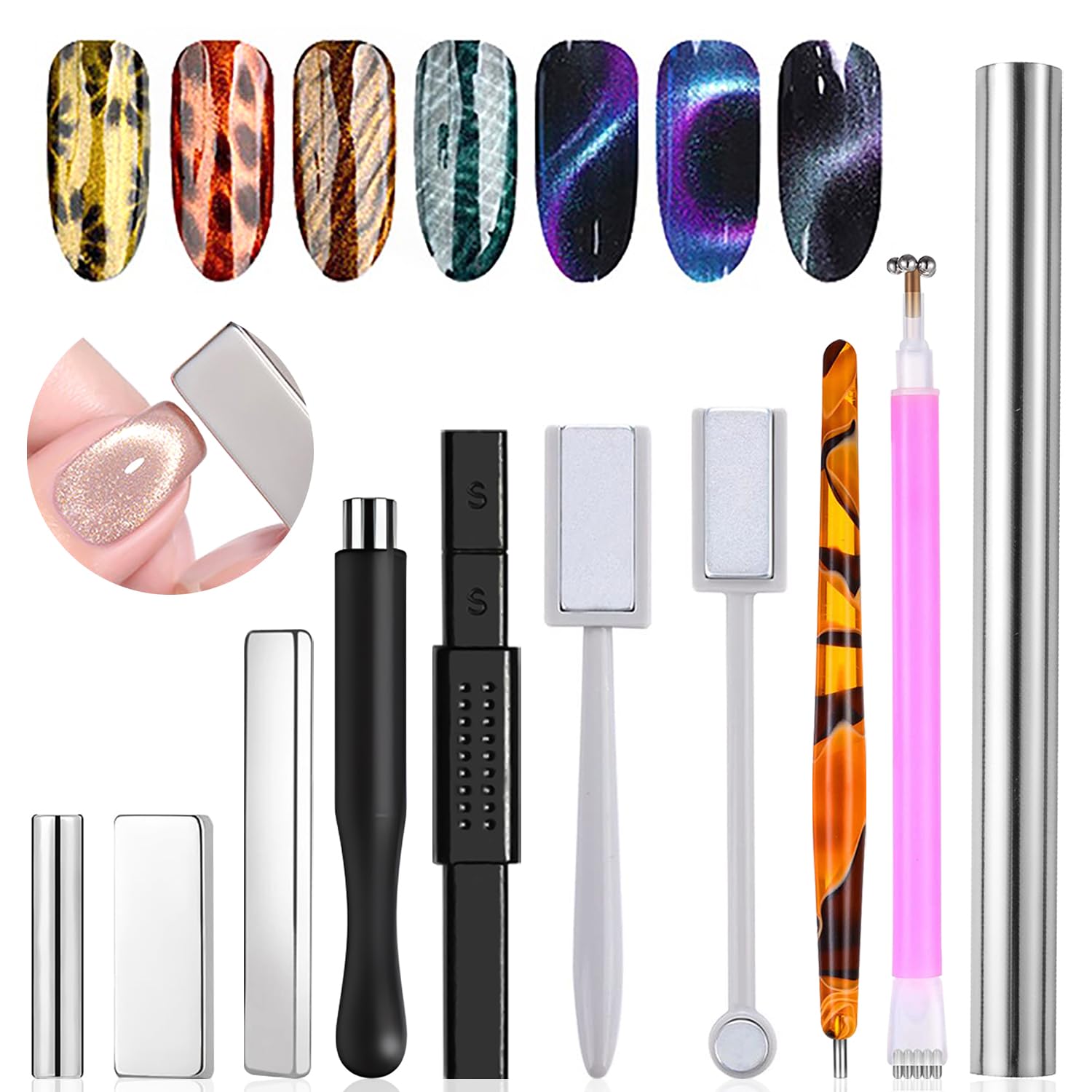Sanding Stick Set - 10-teiliges Katzenauge-Magnet-Set für Nagelkunst, 3D-Effekt Magnetstab,