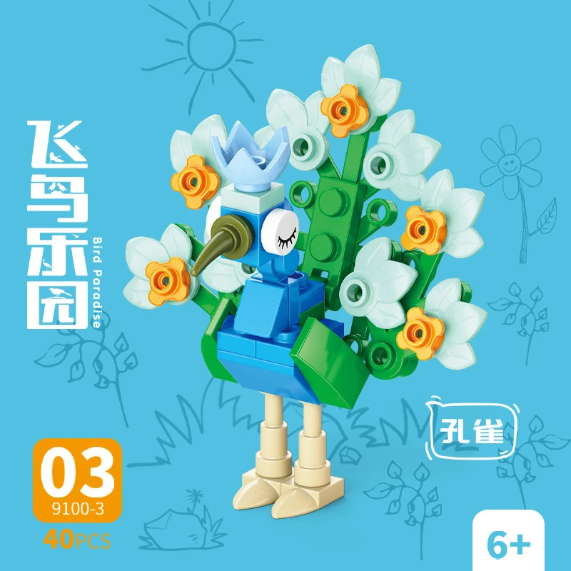 Model Kit For Girls - Tier-Bausteine Vogelparadies Krähe Papagei Pfau Adler